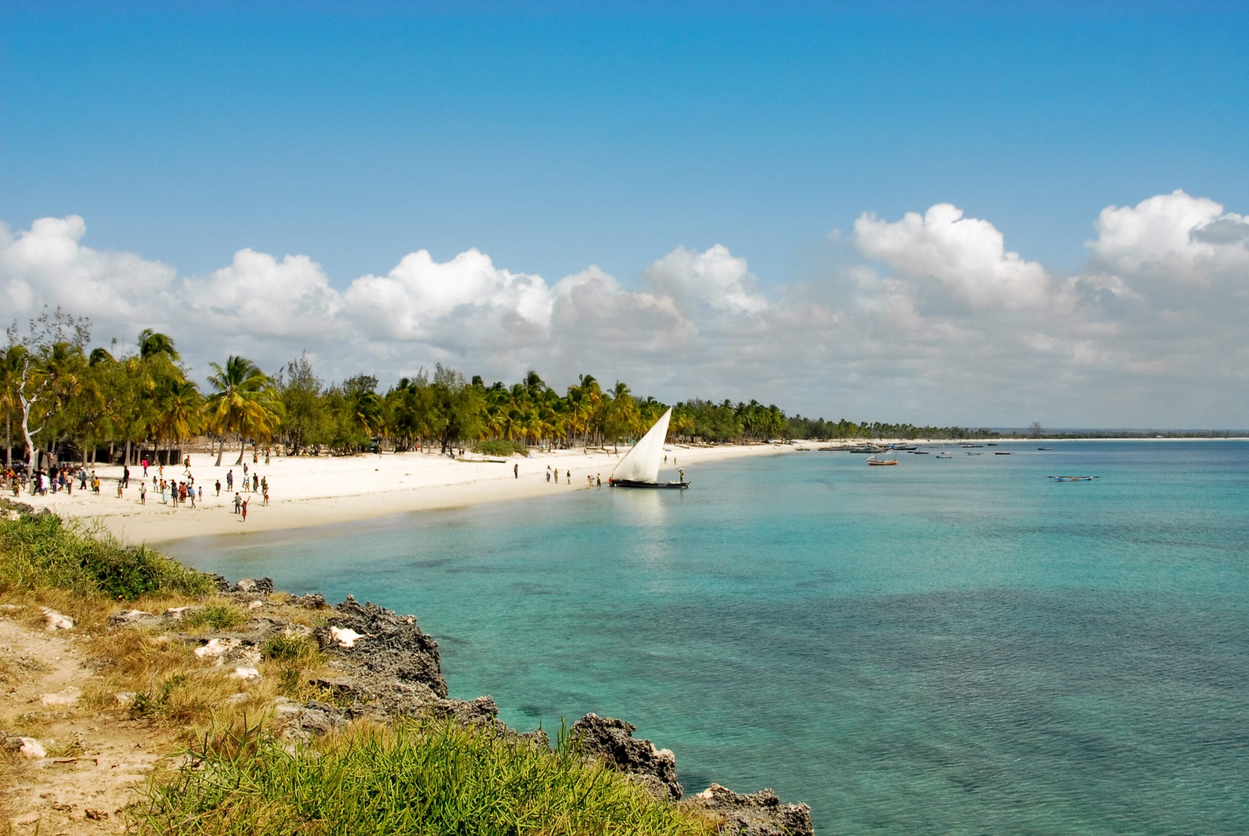 Dhow docked on busy Mozambique fishing coastline