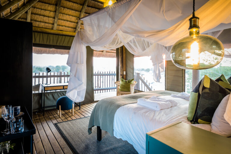 View of Kruger landscape from luxury bedroom chalet