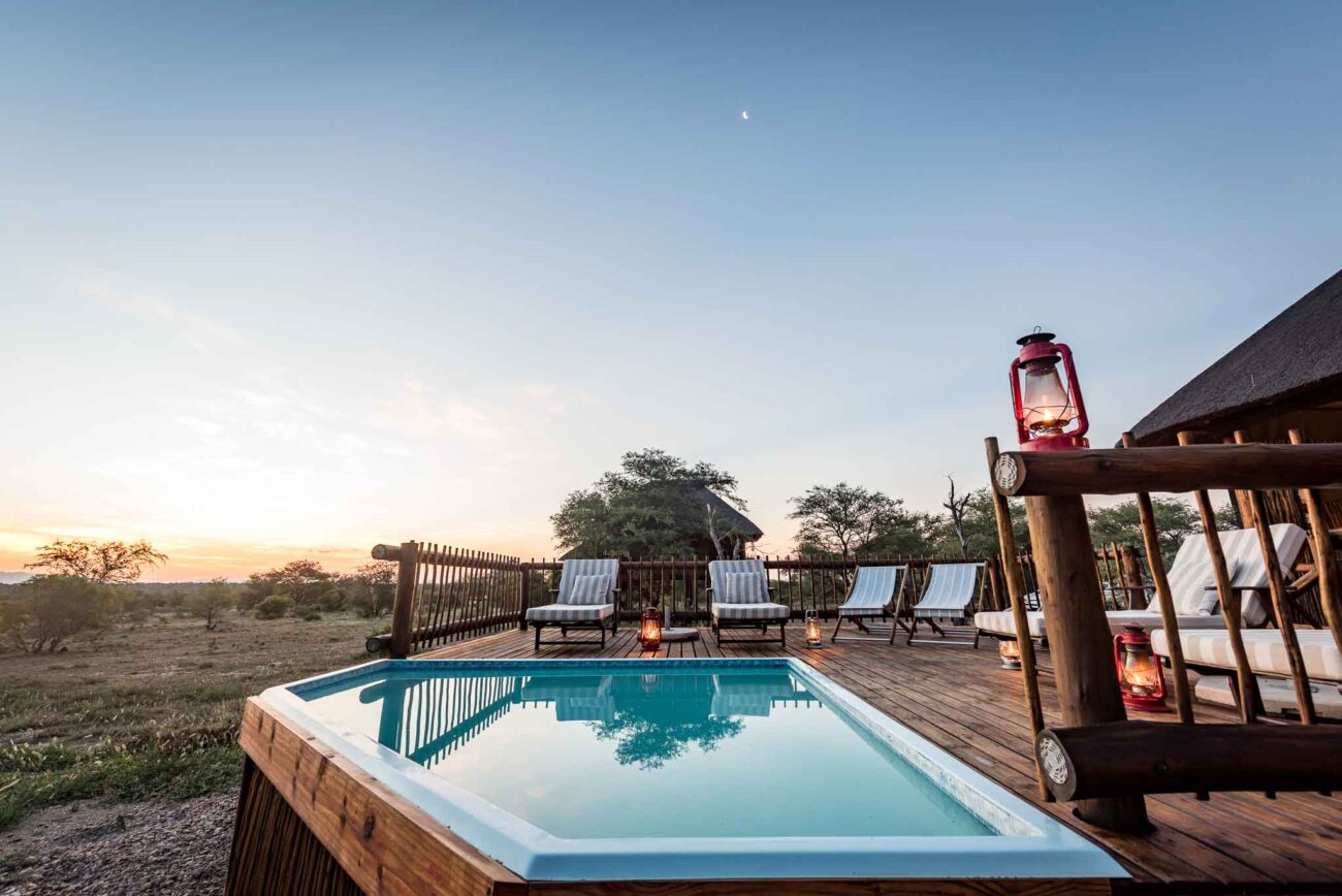 Swimming pool on the deck on a safari lodge in Kruger.